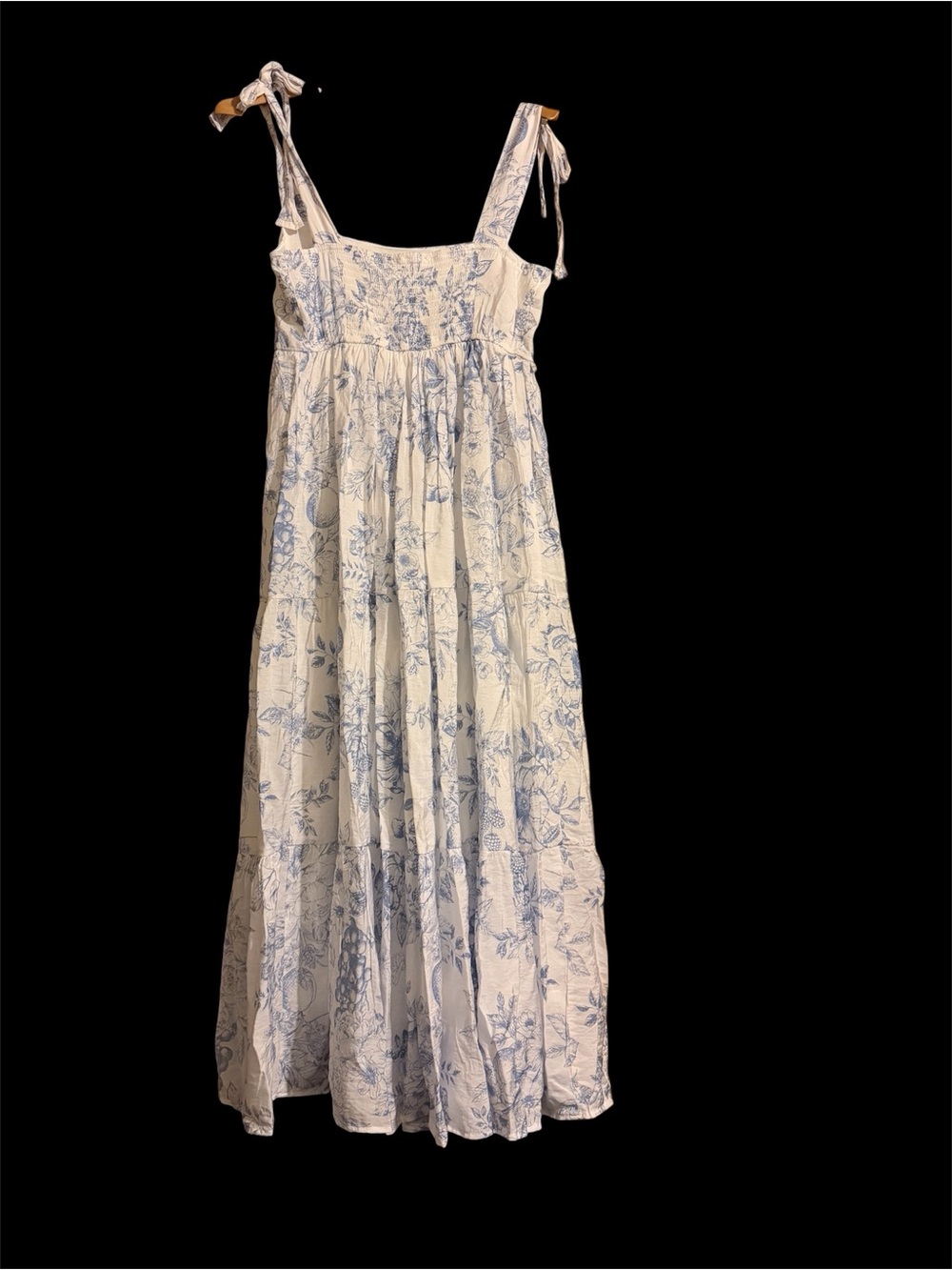White and Blue Floral Sundress with Tie Straps - Picture 3 of 7